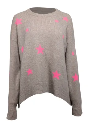 Zadig & Voltaire - Light Brown & Pink Star Pattern Cashmere Sweater Sz M